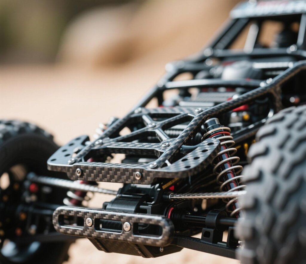 alt="Custom RC car using carbon fiber kevlar sheets for durability"