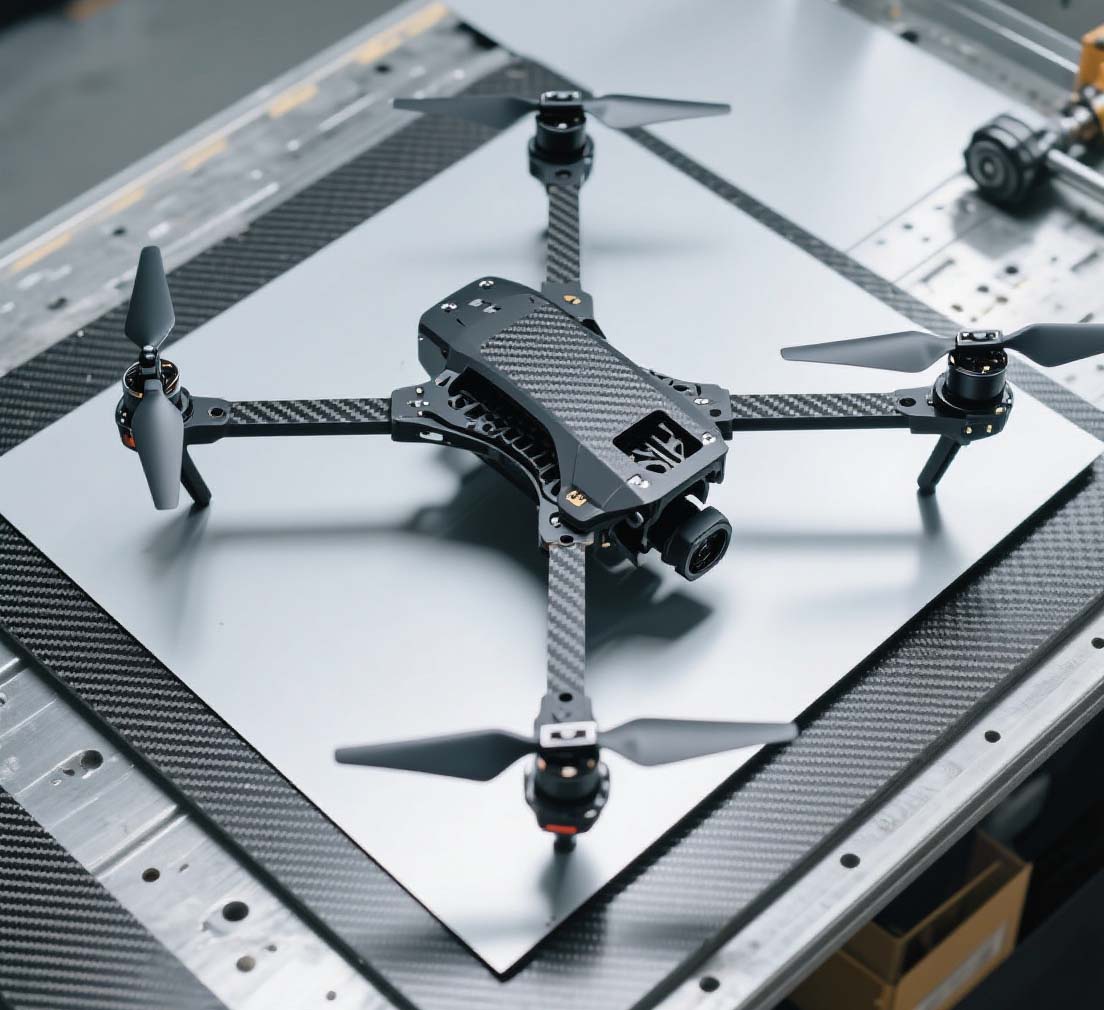Drone frame panels made from carbon fiber 4x8 sheet; lightweight and strong carbon fiber drone components