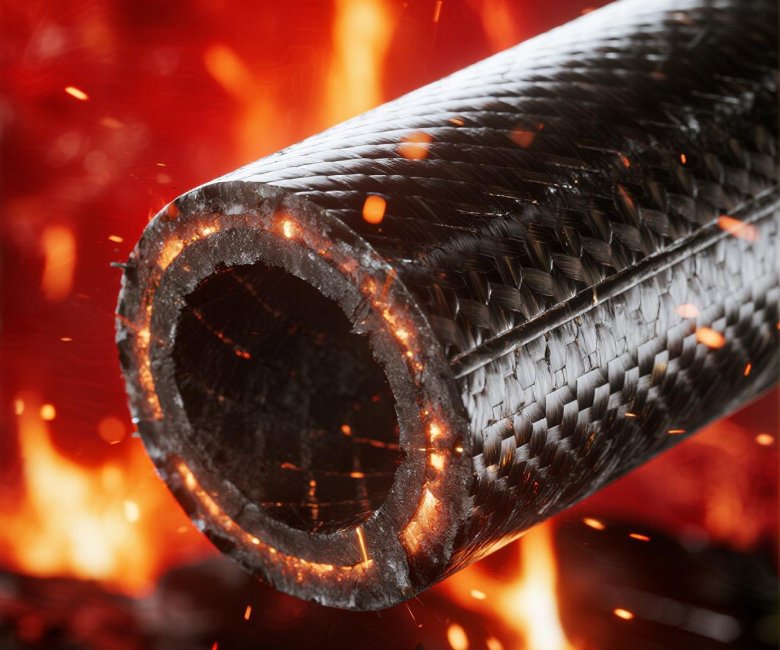 "cross-section of carbon fiber buffer tube under high heat"